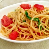 暑い日のお昼ごはん♪大葉&トマトの冷製パスタ